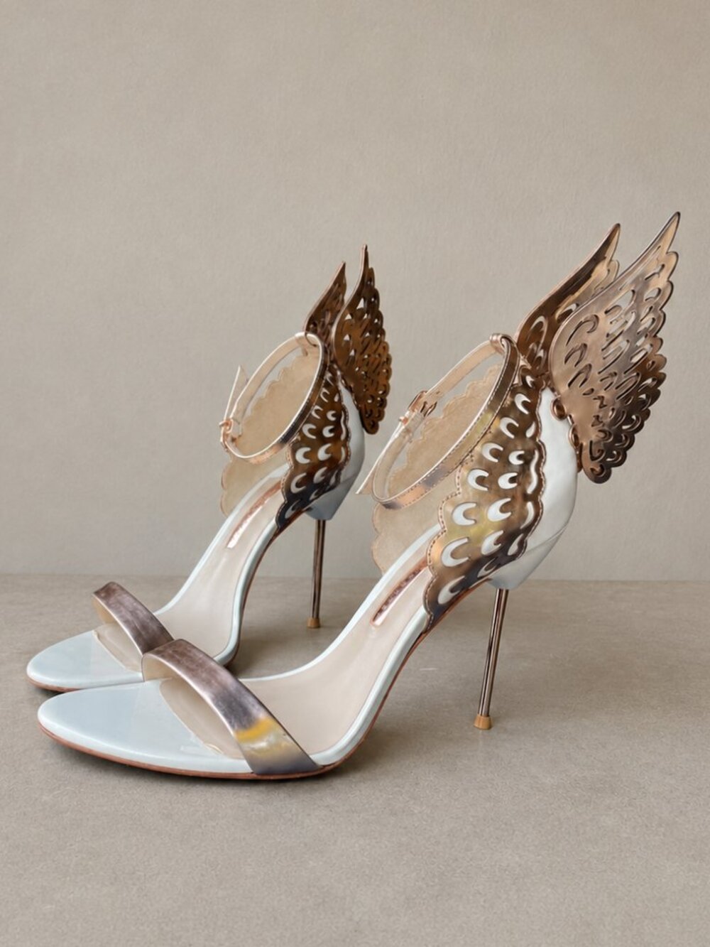 Sophia Webster Evangeline Sandal Angel Wing Heels White Rose Gold EU 40 US 9.5